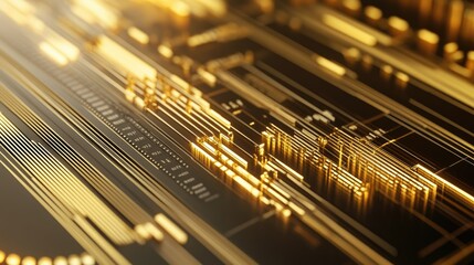 Poster - A close-up of a 3D gold stacked column graph with golden layers and segments, illustrating a breakdown of financial data with a luxurious and detailed presentation.