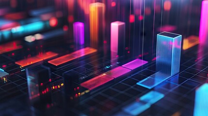 Poster - A close-up of a 3D stacked column graph with multiple layers and segments, illustrating a breakdown of data into sub-categories with clear visual differentiation.