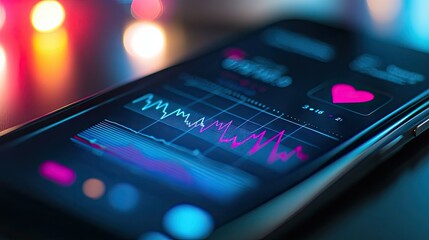 Poster - A close-up of a smartphone app displaying a heart rate monitor with a digital graph, capturing the convenience of tracking heartbeats using modern technology.