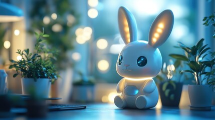 Poster - Rabbit robot in a tech-driven office