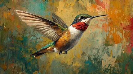 Wall Mural - Colorful Hummingbird Painting with Abstract Background