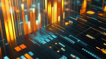 Poster - A detailed shot of a 3D stacked column graph with multiple layers and segments, illustrating the breakdown of financial data across different categories and time periods.