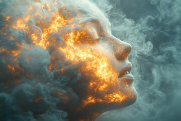 Poster - A nebula cloud in the shape of a human face, isolated on a pastel gray background,