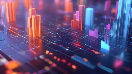 Poster - A detailed shot of a 3D surface graph with color gradients and data overlays, depicting complex financial relationships and market trends in an engaging visual format.