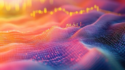Poster - A detailed shot of a 3D surface graph with color gradients and data overlays, depicting complex financial relationships and market trends in an engaging visual format.