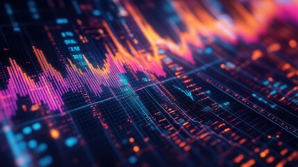 Poster - A detailed shot of a 3D surface graph with color gradients and data overlays, depicting complex financial relationships and market trends in an engaging visual format.