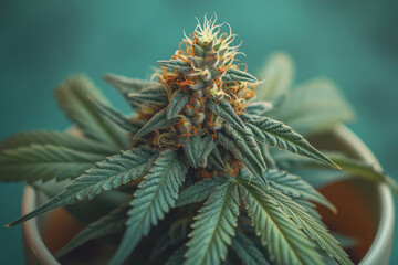 Aufkleber - A cannabis plant in the flowering stage, isolated on a pastel green background,