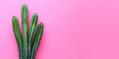 Wall Mural - vibrant green cactus against a solid pink background for modern decor, with free space for text