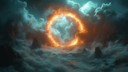 Canvas Print - Fiery Portal in the Clouds