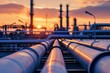 © Victor Bertrand - Industrial pipes stretch towards a setting sun, blending the aesthetics of technology and nature in a scene of modern industry.