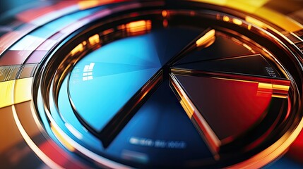 Poster - A top-down view of a 3D pie chart representing different financial sectors, with shiny, metallic segments and clear labels indicating various investment categories.