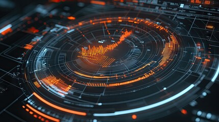 Poster - A top-down view of a 3D radar chart with multiple axes and data points, showing financial metrics and comparisons between