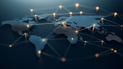 Poster - Global Network: A world map with glowing connections symbolizing global reach, interconnectedness, and the power of networks in a modern world.  