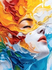 Canvas Print - Abstract Portrait of a Woman in Colorful Paint.