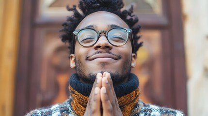 Wall Mural - 16. A young adult showing gratitude with a warm smile and eyes slightly closed