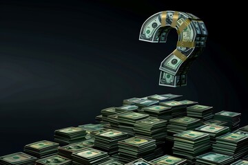 Wall Mural - Stack of dollar bills with a floating question mark above