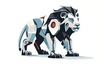 Wall Mural - Futuristic Cyborg Lion Logo for Tech or Digital Brand Identity