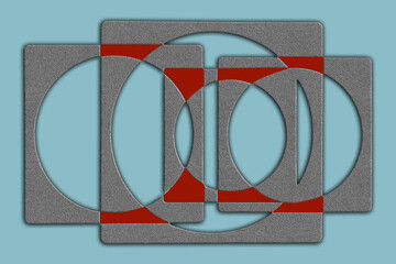 Poster - Circle and square modern abstract art in silver blue and red