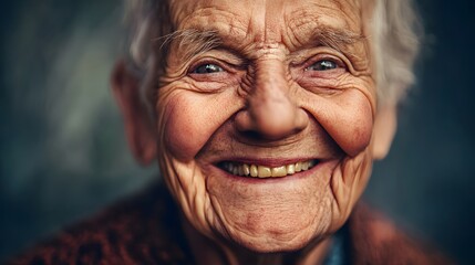 143. An elderly person showing joy with a bright smile and happy eyes