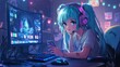 © nuryadin - Anime Girl Gaming in a Vibrant Digital World