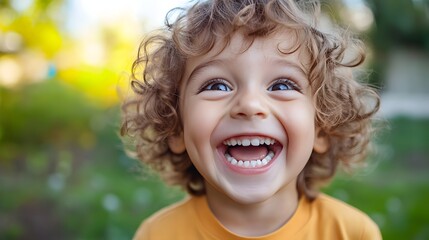 Wall Mural - 125. A child showing delight with a beaming smile and excited expression