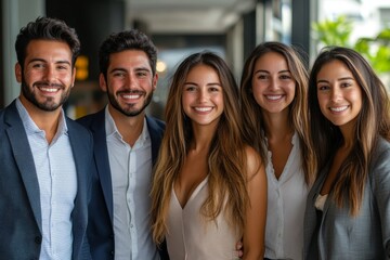 Group of business workers smiling happy and confident. Posing together with smile on face looking at the camera at the office, Generative AI