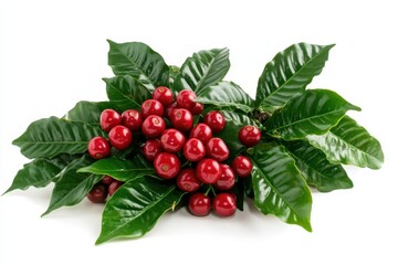 Wall Mural - A cluster of red fruits surrounded by glossy green leaves.