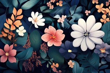 Wall Mural - A Colorful Arrangement of Flowers and Lush Leaves