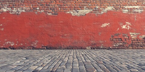 Sticker - Red Brick Wall and Cobblestone Street