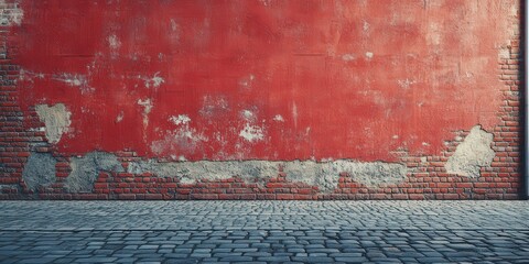 Sticker - Red Brick Wall and Cobblestone Street