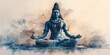 © Big - Hindu God Shiva statue in meditation. Generative AI， Watercolor Abstract for Modern Spirituality. Vibrant Red-Blue Hindu Art Ideal for T-Shirts, Posters, and UI Projects. Minimalist Cultural Design Pe