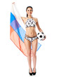 © Andrey_Arkusha - Brunette woman in bikini with Russian flag and soccer ball