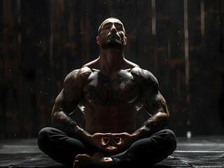 Wall Mural - Powerful Physique Meets Serene Mindset   Bodybuilder Meditates After Workout