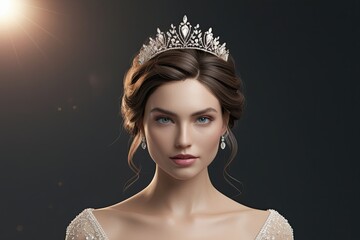 Romantic Bridal Tiara Mockup on Elegant Updo with Sparkling Light Effects