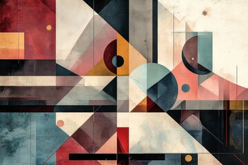 Sticker - Abstract Geometric Composition with Red, Yellow, Blue, and Grey Shapes