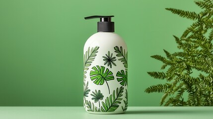 Sticker - White Dispenser Bottle With Green Leaves Design.