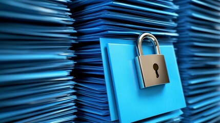 Poster - Secured Blue Folders with Padlock