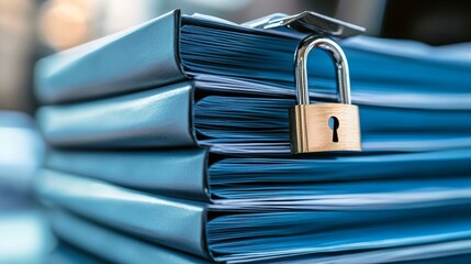 Poster - Secured Blue Folders with Padlock