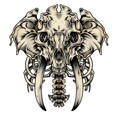 Elephant head skeleton bones very simple traditional tattoo flash styles illustration