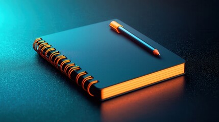 Sticker - Black Notebook with Orange Binding and Pen.