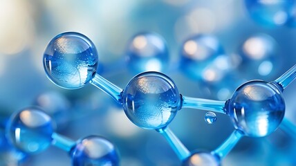 Wall Mural - Macro view of blue science molecules model blue background