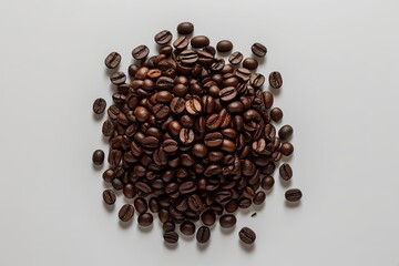 Wall Mural - Aromatic Coffee Beans Flat Lay on Fresh White Background