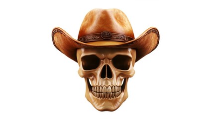 Wall Mural - skull with a cowboy hat on on a pure white isolated background