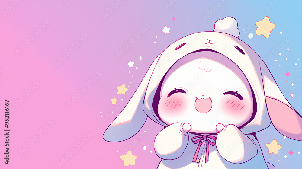 cute rabbit character wearing anime onesie costume, anime style, cute ...