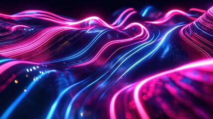 Poster - A colorful, neon-lit landscape with a purple and blue wave