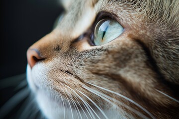 Sticker - An intimate close-up image of a cat's face, focusing on its beautiful green eyes and detailed fur pattern.