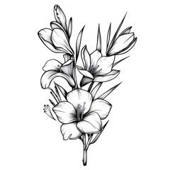 Freesia flower very simple traditional tattoo flash styles illustration