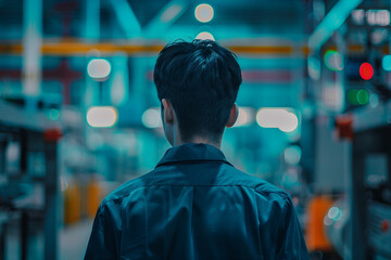 Poster - skilled person work in a factory for the production of electronics generative ai