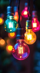 Wall Mural - a string of colorful light bulbs hanging from up. the lights create an enchanting atmosphere with th