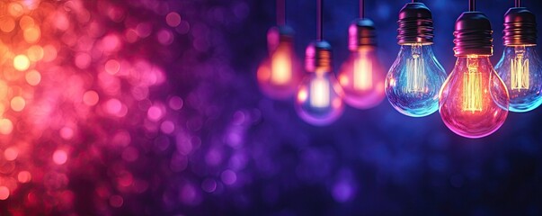 Wall Mural - a string of colorful light bulbs on a dark purple background
